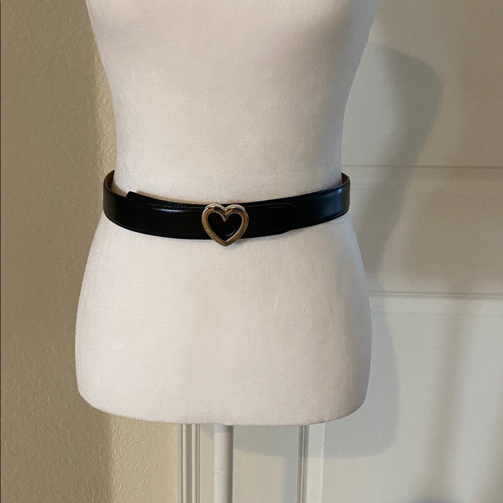 Moschino Black Leather Heart Buckle Belt